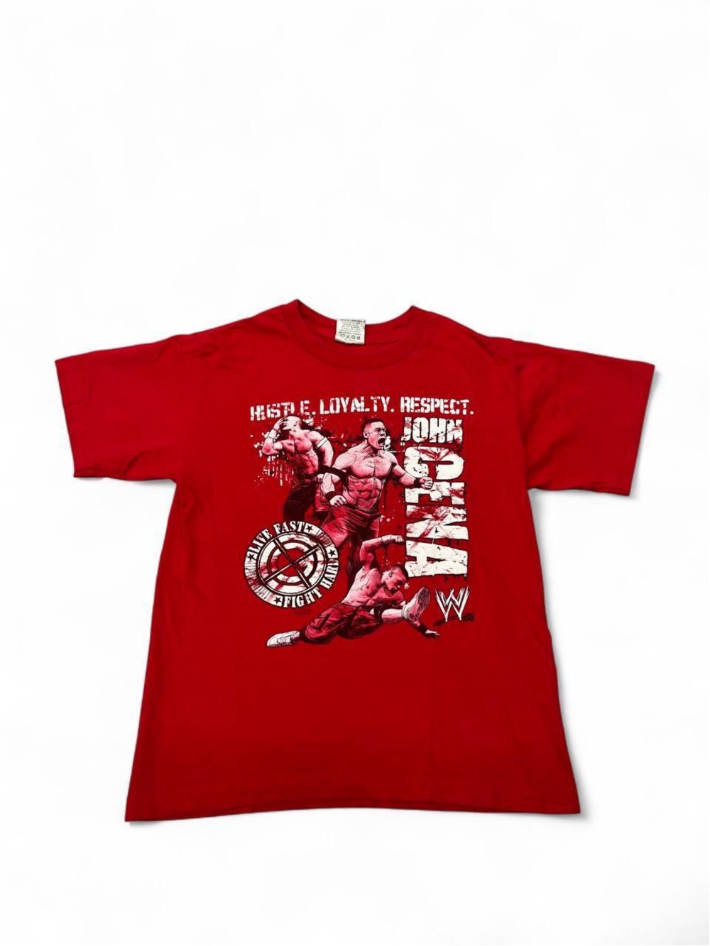 Vintage Y2K WWE John Cena hustle loyalty respect wrestling tee red Youth small